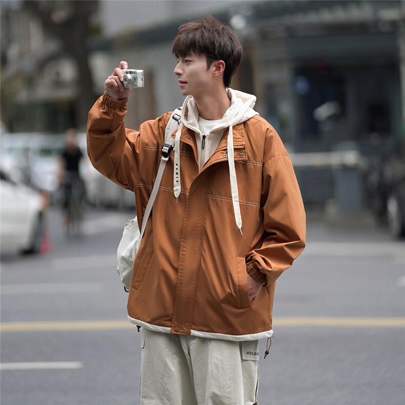 2025秋季新款主推假两件外套男潮流帅气连帽夹克上衣P78控118，男装夹克，电商A210