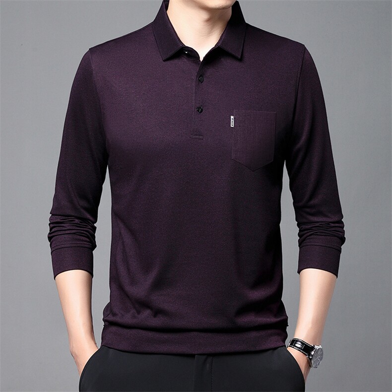 2023春夏季(仿羊绒)长袖T恤POLO衫纯色商务休闲中年衣服C620-P38,男装Polo衫,星座1402-2