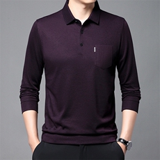2023春夏季(仿羊绒)长袖T恤POLO衫纯色商务休闲中年衣服C620-P38，男装Polo衫，星座1402-2