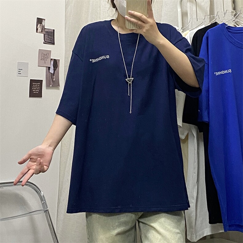 T06常年款男士休闲字母印花T恤衫外套圆领半袖五分袖TEE男女中性图片