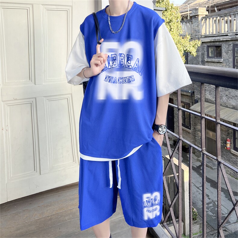 华夫格套装潮流休闲短袖短裤两件套FTZ3062-P55控78图片