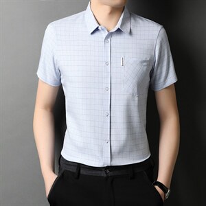 CY323男士2023年夏季新款纯棉短袖衬衣修身休闲格子潮流衬衫P44，男装衬衫，电商B360