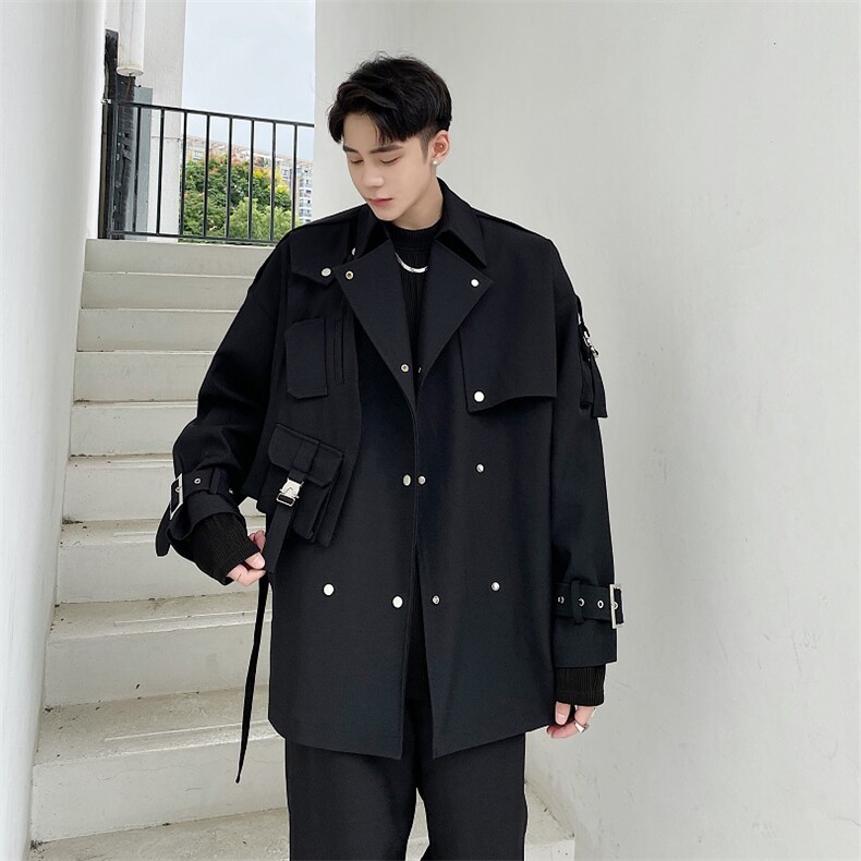 秋季新款小众设计师西装领中长款风衣外套男潮A345-617-P145,男装西服套装,电商A345