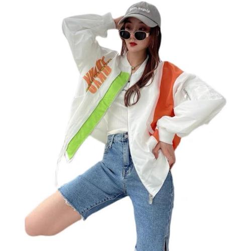 ZCL603春季新款潮牌宽松时尚撞色拼接拉链棒球服外套,女装,L·H·X