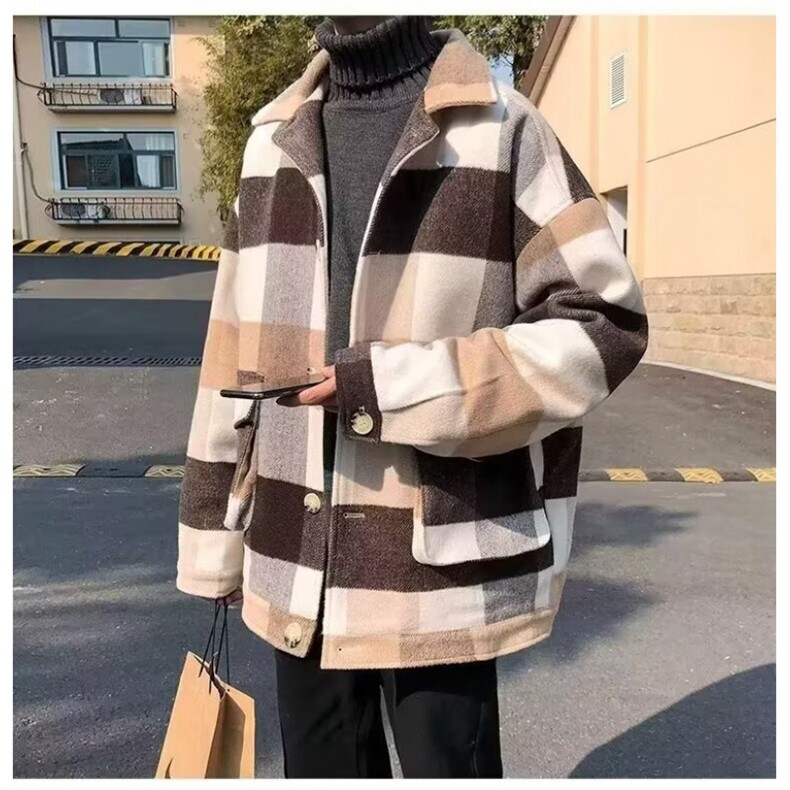 1506A/G4000/P61慵懒风潮流百搭宽松格子毛呢夹克春秋季盐系外套1，男装夹克，星座1506A