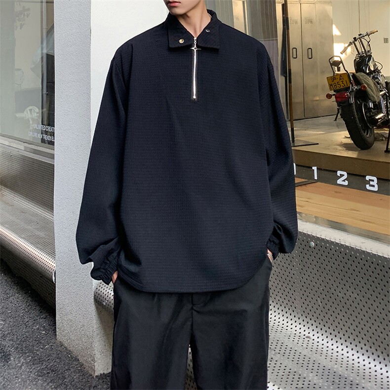 秋季2023美潮华夫格套头半拉链卫衣A427P45控68,男装卫衣,电商A309