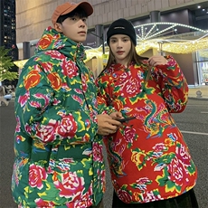 东北大花棉袄男女冬季加厚情侣立领棉服外套高级感痞帅面包服棉衣，男装棉衣，星座115A(原星座507）