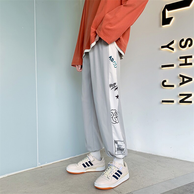 青少年运动裤男夏季潮流ins宽松侧边印花休闲抽绳卫裤K1110-P25,男装休闲裤,星座512-2