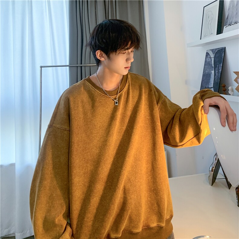 港风春季新款INS纯色宽松落肩圆领卫衣上衣JK23309-特批40-控59,男装卫衣,星座605(原A050)
