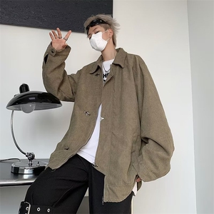 复古仿灯芯绒双层门襟肩部造型分割飞机扣开合方领短夹克 JY755图片