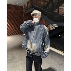 春秋新款水洗做旧立领牛仔夹克潮流宽松休闲痞帅上衣外套，男装夹克，星座410-6（原星座1304-1）
