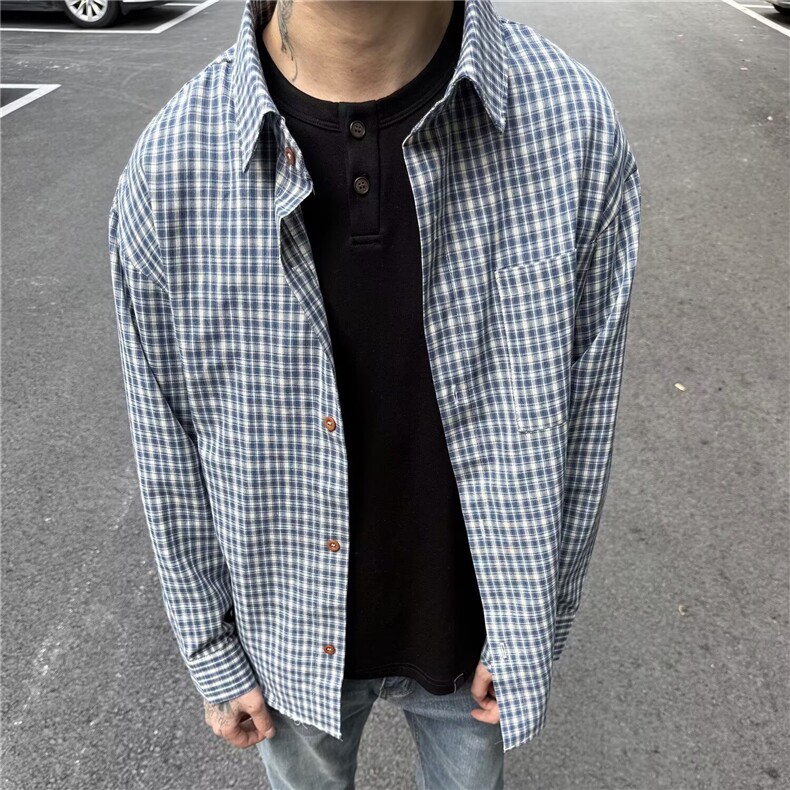 1506/Q81020/P40格子衫男长袖秋冬日衬衣韩版潮流休闲百搭情侣图片