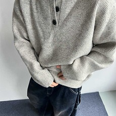 灰色美式复古亨利领毛衣男款秋冬慵懒风高级感针织衫cleanfit外套，男装针织衫/毛衣，星座1116A（原606A-3）