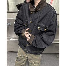 美式复古水洗小众牛仔衣男春秋新款潮牌宽松休闲撞色翻领夹克外套，男装工装外套，星座813-2