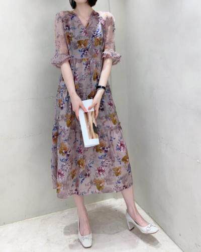 真丝印花连衣裙，女装连衣裙，奥莎