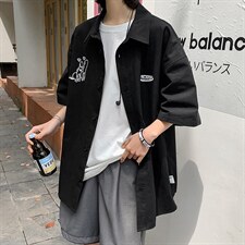 【】A003-HC2021-P40夏装新款个性港风短袖衬衫女模1，男装衬衫，电商A003
