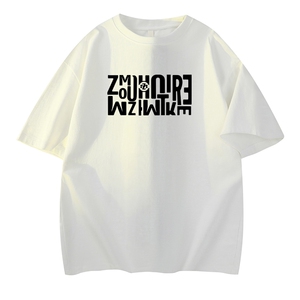 抖音得物 210克现货宽松纯棉美式潮牌印花落肩袖纯棉T恤AT21122图片