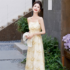 新中式国风半身裙女夏季新款时尚气质冰丝碎花连衣裙子，女装连衣裙，蝶眷