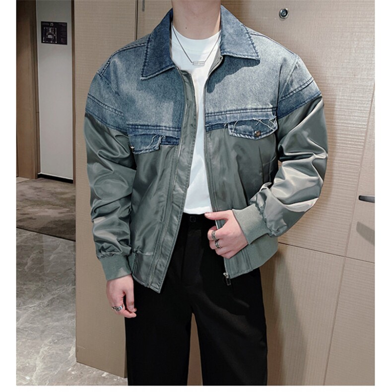 春季新款牛仔拼接小众设计夹克男休闲百搭棒球外套男JK2332-P130,男装夹克,电商B267