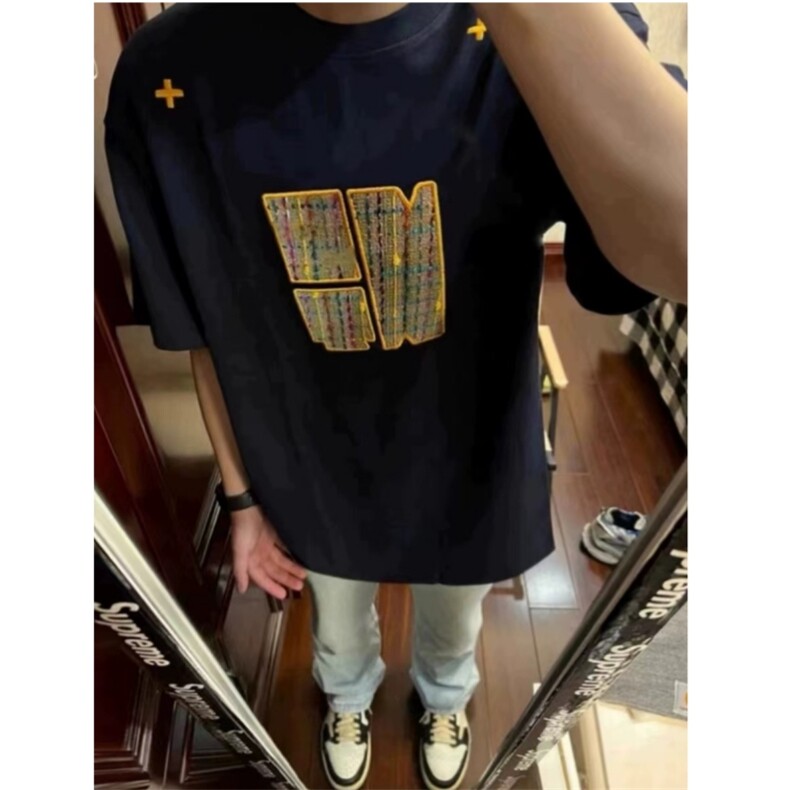 自制款现货美式复古字母刺绣短袖,男装T恤,星座910A