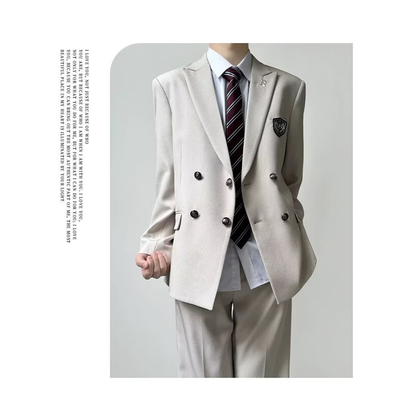 制服男学生单排扣秋季米色西服裤子男士垂感西装新款XZ74P62,男装西服,星座1013-5