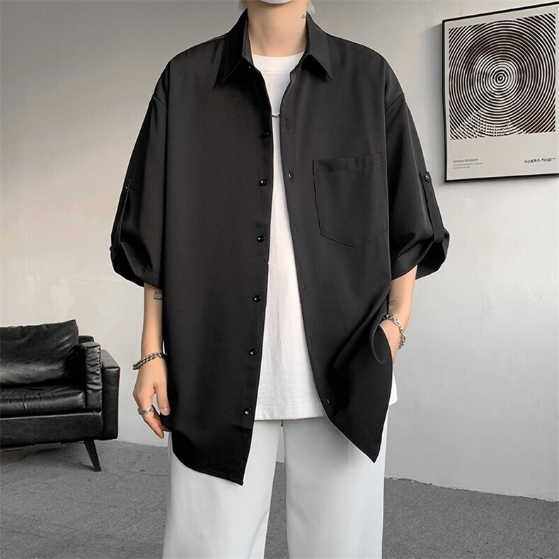 M-8XL领带衬衫短袖特大码垂坠感夏季冰丝外套DK制服衬衣DC5005P45,男装衬衫,电商B238