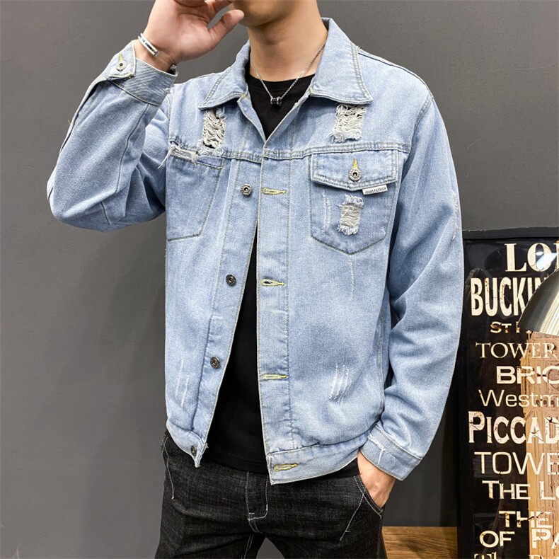 牛仔夹克男生秋季新款韩版潮流上衣服休闲牛仔褂工装外套8152-P65,男装夹克,电商A318
