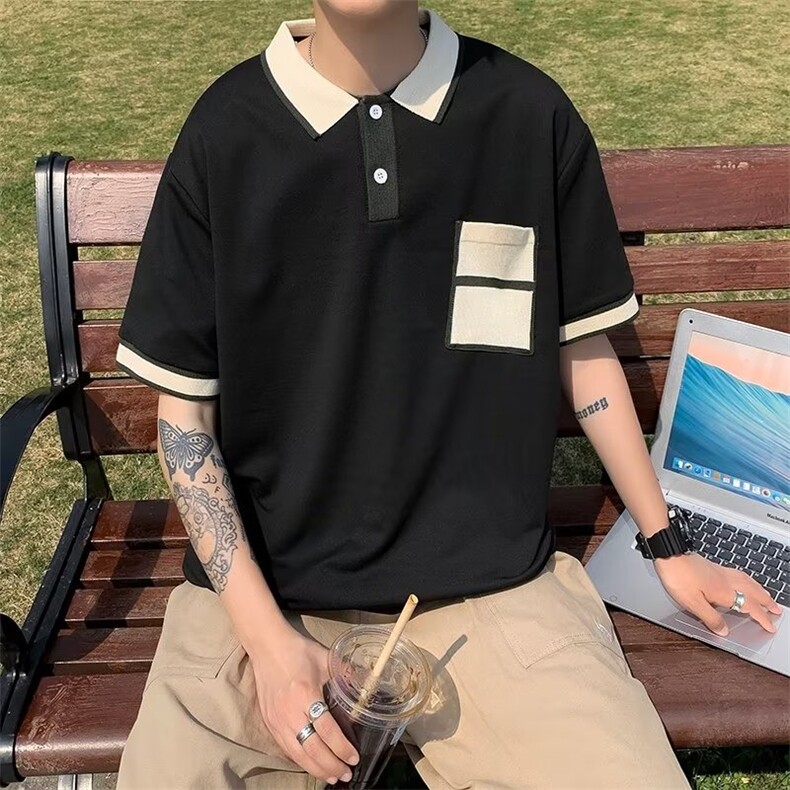 潮潮流青春流行POLO衫男夏季时尚纯色日系简约五分袖T392P30,男装Polo衫,星座1116-2