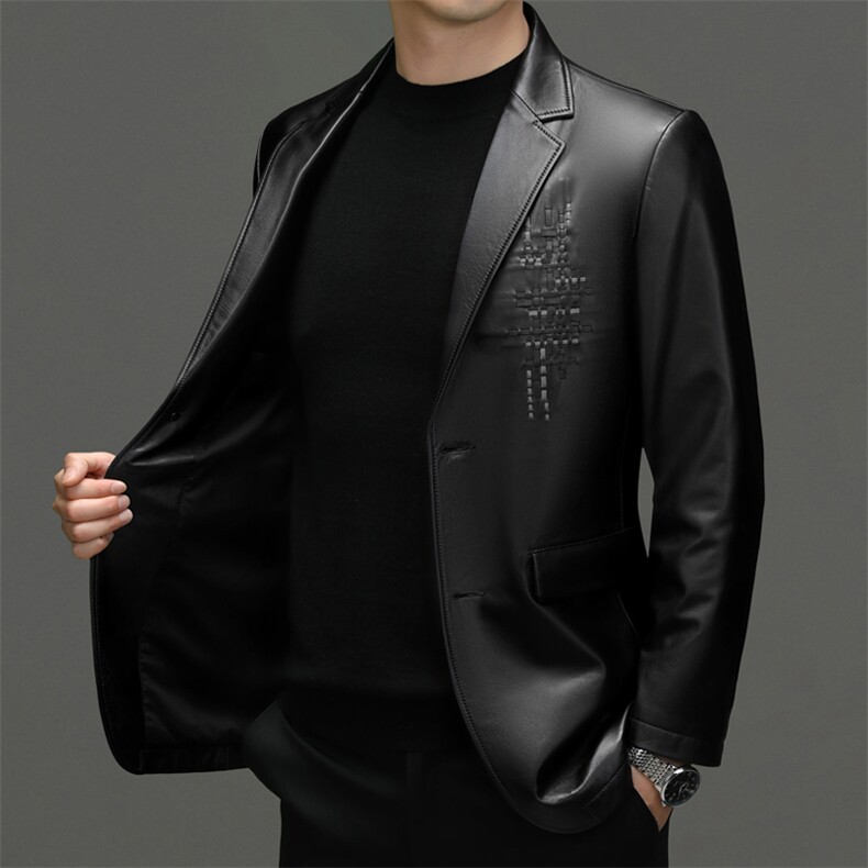 8026秋冬新款海宁真皮皮衣男山羊皮西服外套韩版休闲皮衣P1020,男装西服,电商B360A（原721A）