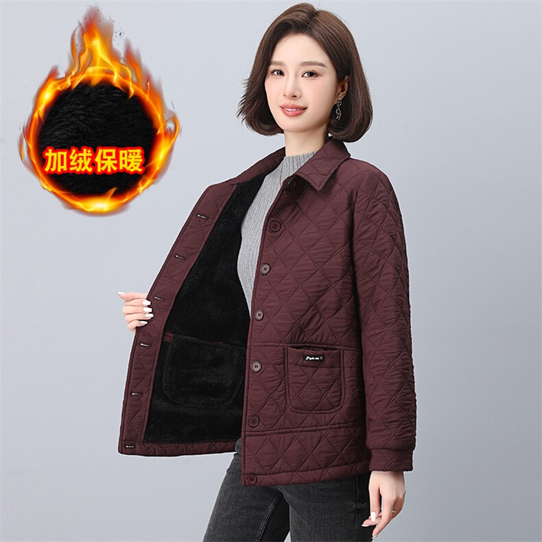 2024年秋冬季新款翻领加绒棉衣棉服女休闲百搭韩版保暖加绒外套,女装棉衣/棉服,鑫鑫格