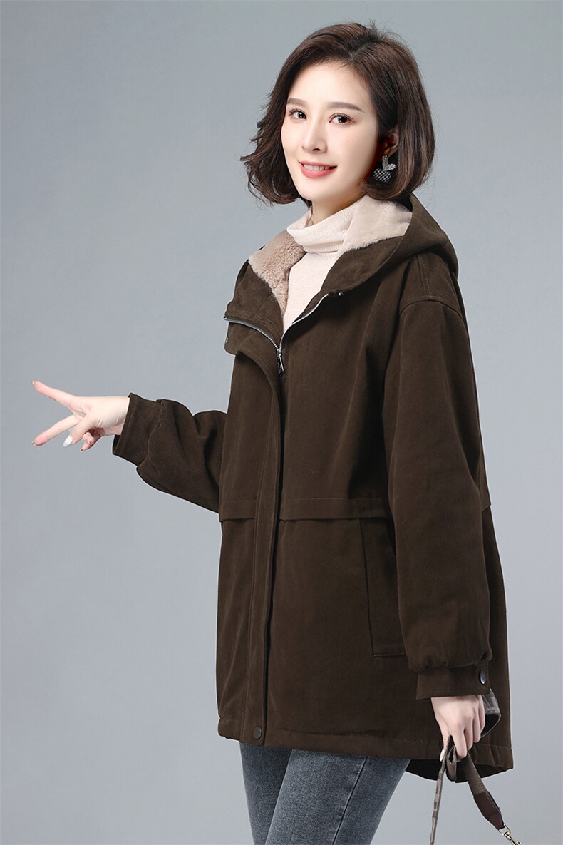 时尚女装派克服加厚保暖外套冬季新款宽松显瘦连帽棉服上衣,女装派克服,韩派