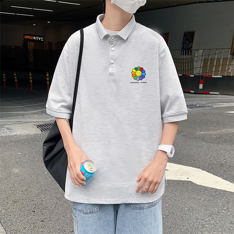 PL57101-P35 翻领短袖polo衫男大码胖子半袖t恤男有领保罗衫 模特图片