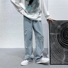 欧美vibe风裤子高街ins痞帅牛仔裤设计感小众宽松阔腿裤N1882-P45，男装牛仔裤，星座1008