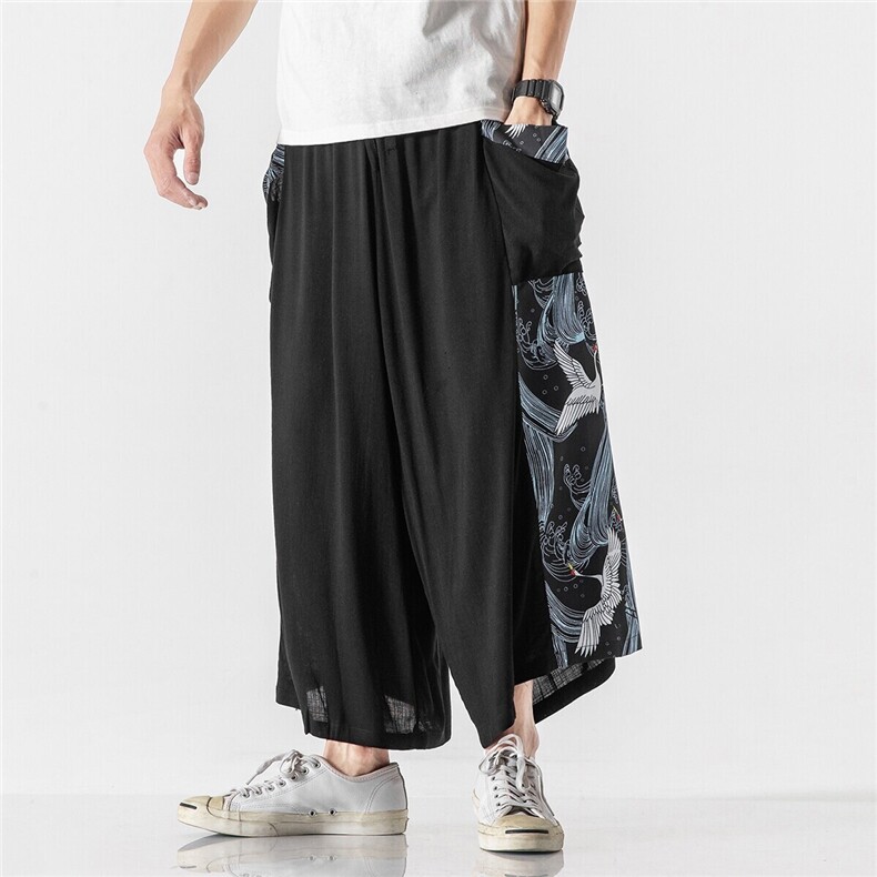 夏季大码风仙气汉服仙鹤古风坠感休闲宽松直筒宋裤K111/P70,男装民族服装,钱塘713