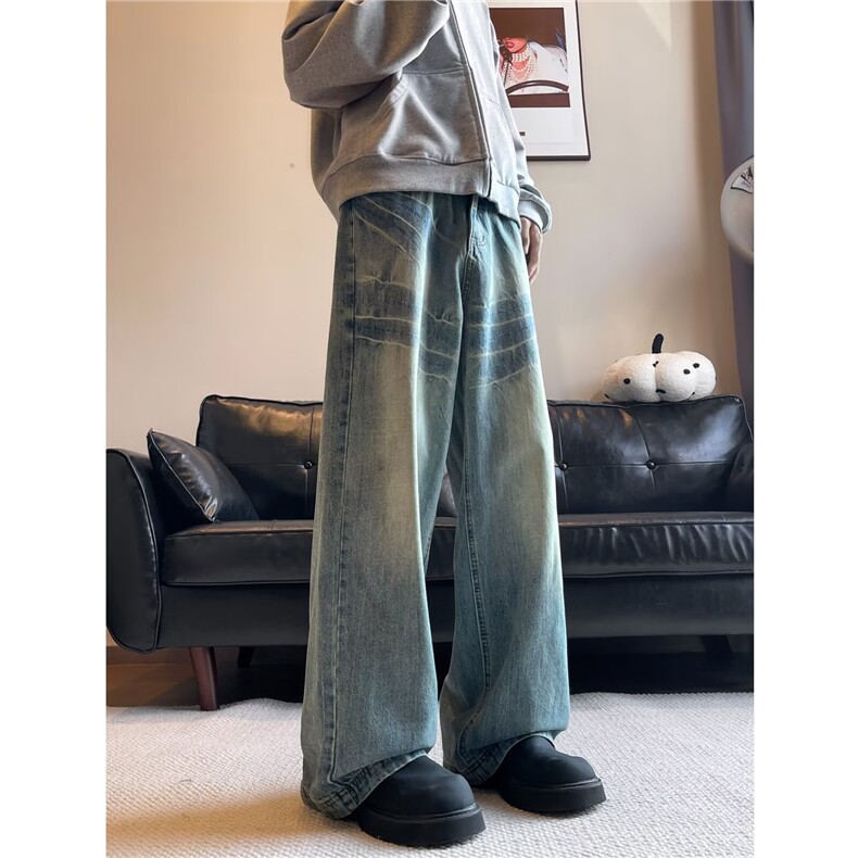 水洗闪电纹设计感阔美式高街复古牛仔裤男装潮牛仔裤NK1107-P55，男装牛仔裤，星座302B