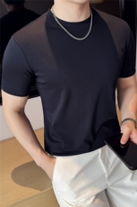 夏季新款高端男士轻奢时尚下摆拼接纯色圆领短袖打底T恤TX10P48，男装T恤，电商B276A