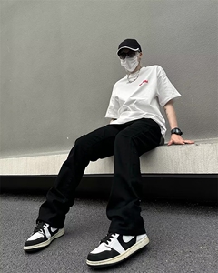 美式高街vibe风工装纯色休闲裤男ins潮牌宽松显瘦微喇叭直筒长裤图片