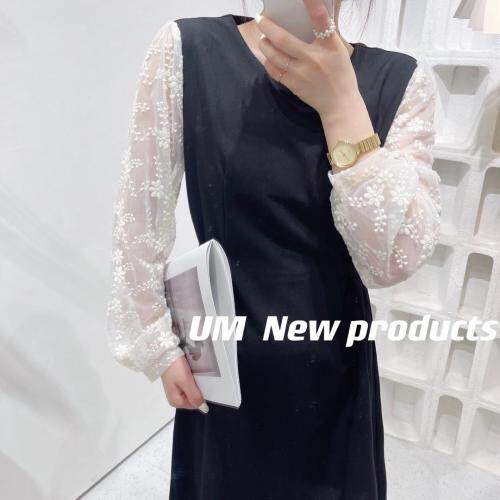 拼蕾丝袖连衣裙，女装连衣裙，U·M
