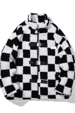 1白底冬季情侣羊羔毛棉衣男棉服棋盘格宽松棉衣外套男MY7535P135，男装棉衣，星座226-2