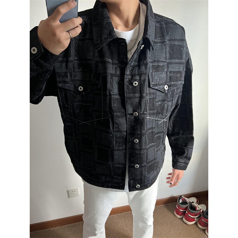 牛仔格子外套男潮牌上衣男装衣服痞帅秋装春秋季新款夹克J331,男装工装外套,星座1116A（原606A-3）