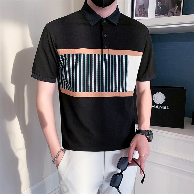 2025新款夏季T恤男Polo衫短袖潮牌拼接半袖体恤 A313-1-32321-P48图片