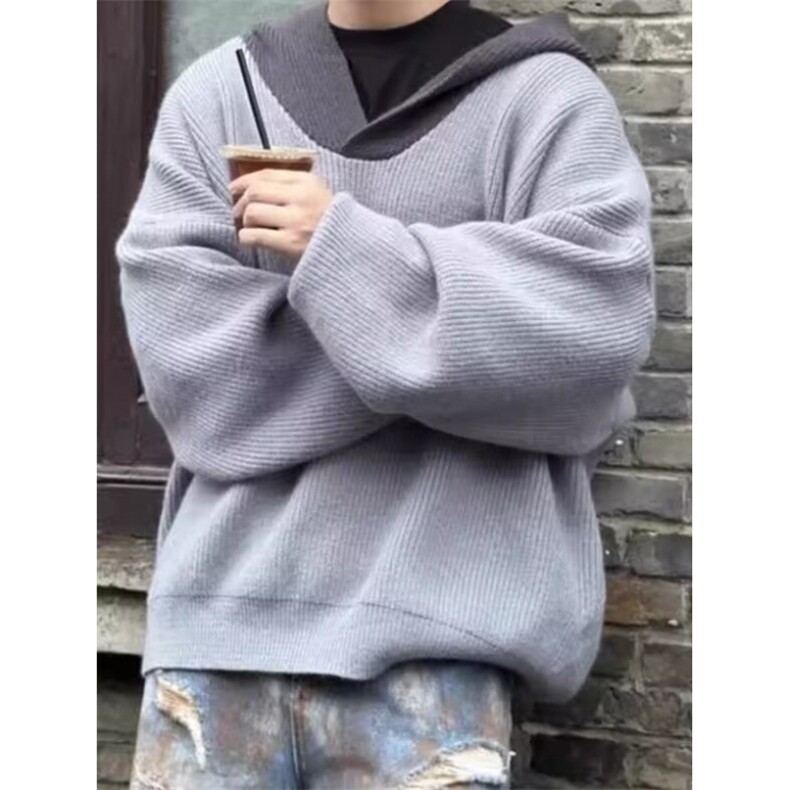 连帽毛衣外套春秋撞色宽松显瘦短款针织开衫上衣M5739,男装针织衫/毛衣,星座1116A（原606A-3）