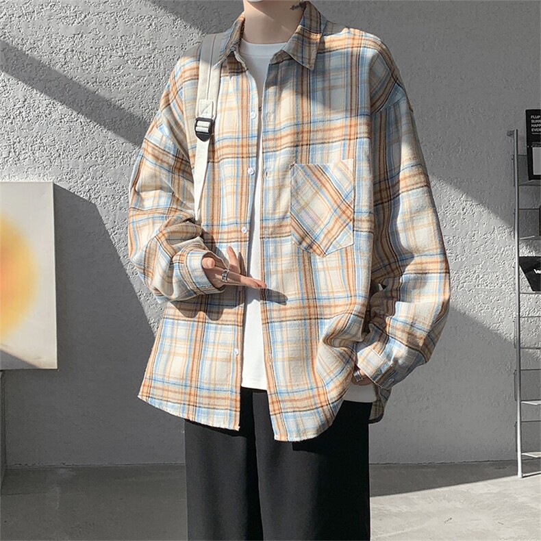 2025春季新款港风格子衬衫男休闲长袖衬衣CS602-特P28无差价，男装衬衫，星座214-3