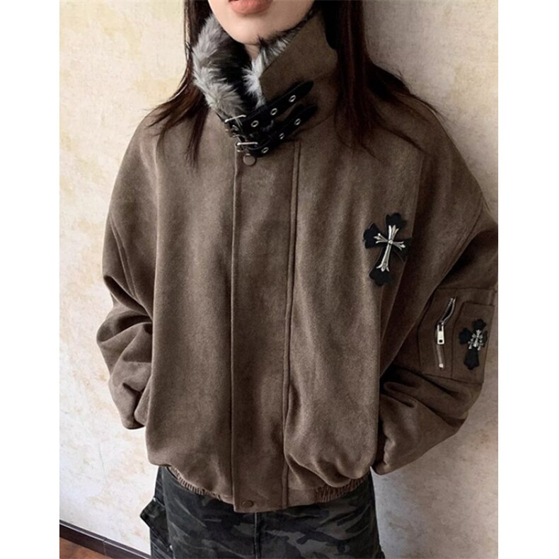 复古做旧座山雕加厚棉服男女宽松解构磨毛毛领外套MS591,男装棉衣,星座1116A（原606A-3）