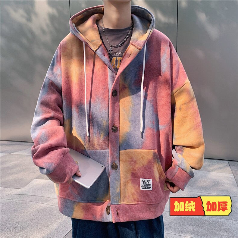 A104-P65加绒原宿风连帽卫衣男士大码宽松开衫男外套男,男装卫衣,电商A040