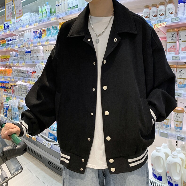 美式百搭翻领棒球服男韩版宽松夹克外套男JK702-常规P105加棉P115,男装夹克,电商B289