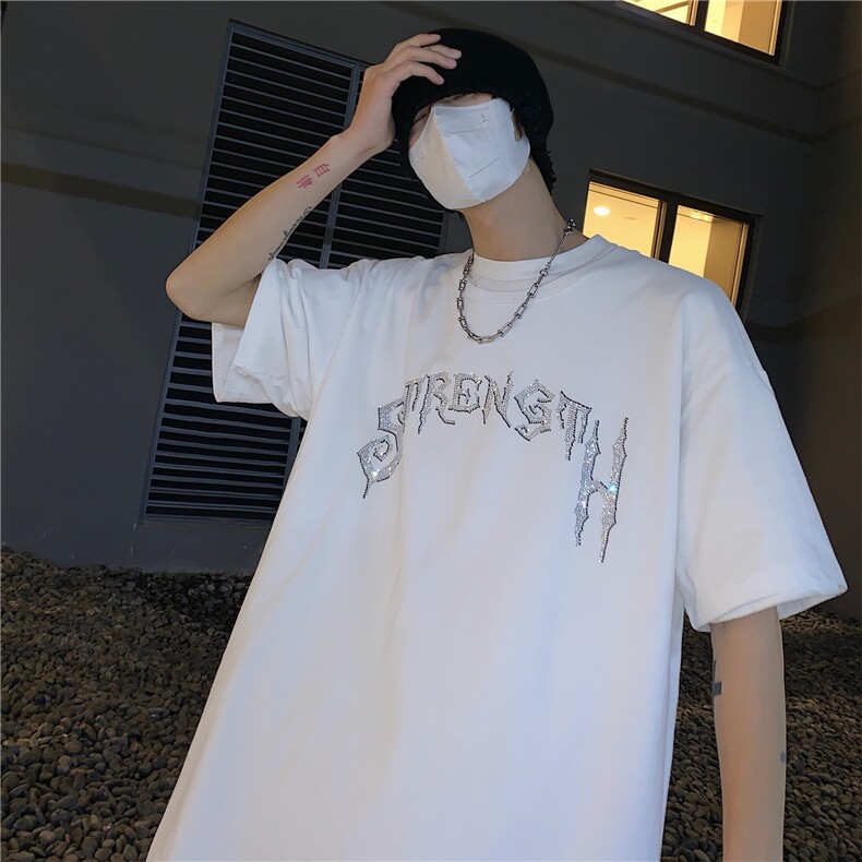 T恤潮流圆领男港风烫钻2026夏季新款短袖时尚B299-X5217-P35-控49,男装T恤,电商A061-1
