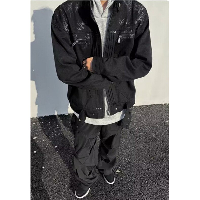 机车棒球服外套男春秋季牛仔工装休闲宽松情侣夹克上衣JK12,男装夹克,星座1116A（原606A-3）