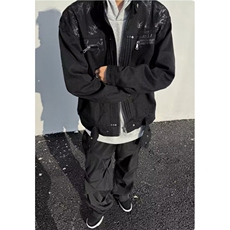 机车棒球服外套男春秋季牛仔工装休闲宽松情侣夹克上衣JK12，男装夹克，星座1116A（原606A-3）