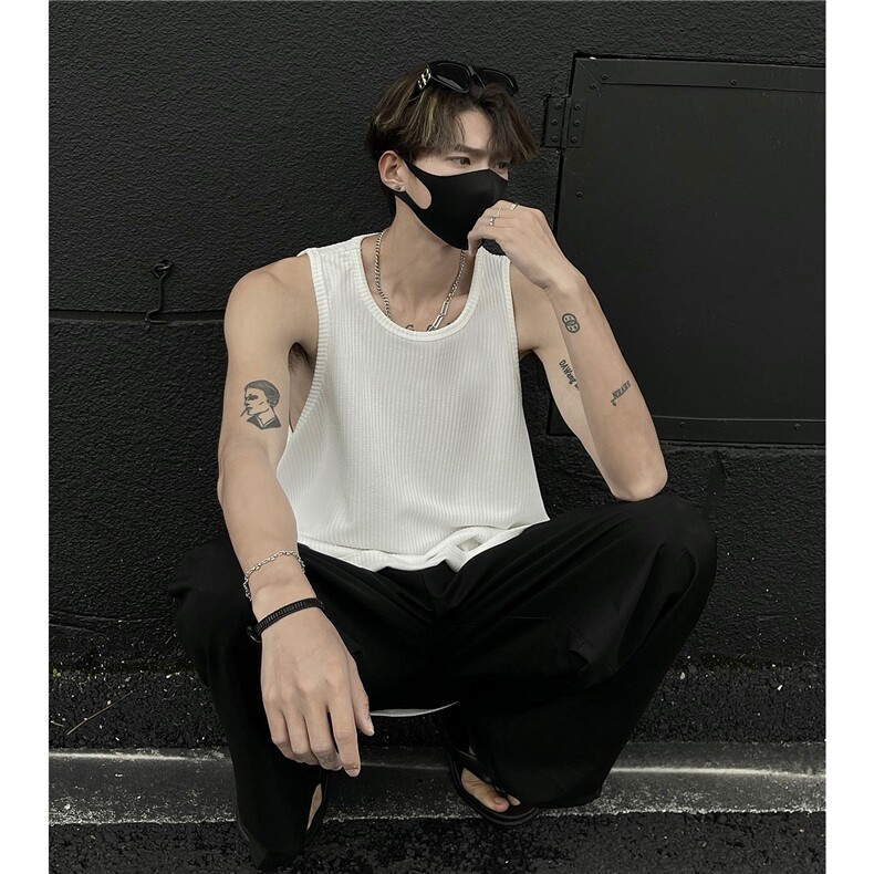 黑墙2025夏季宽松坑条无袖T恤港风夏装大码背心男装坎肩S409-特17,男装背心/马甲,电商A233-1